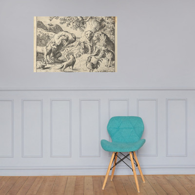 The Bear Seeks Justice from the Lion Against Renard from Hendrick van Alcmar's Renard The Fox - Allart van Everdingen - 1650–75 - Photo Paper Poster Museum quality 7747559