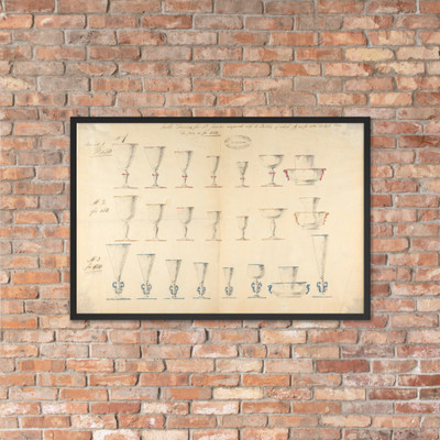 One of Twenty-Three Sheets of Drawings of Glassware (Mirrors, Chandeliers, Goblets, etc.) - Compagnia di Venezia & Murano - 1850–80 - Matte Paper Framed Poster Museum quality 7742773