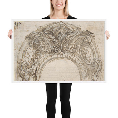 Design for the Top of an Arch, Decorated with a Cherub (recto); Design for the Frame of a Frieze (verso) - Giovanni Battista Foggini - 1652–1725 - Photo Paper Framed Poster Museum quality 7739483