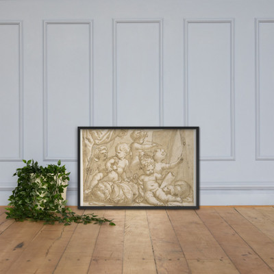 Putti with the Attributes of the Arts - Domenico Piola - 1627–1703 - Matte Paper Framed Poster Museum quality 7745365