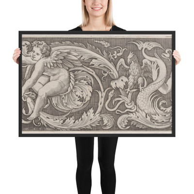 Frieze with Eros and a Siren - Agostino Veneziano (Agostino dei Musi) - 1530 - Photo Paper Framed Poster Museum quality 7745038