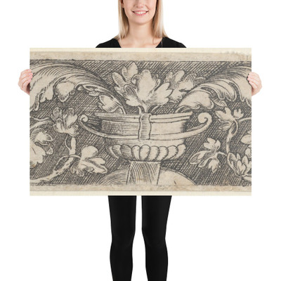 Copy of a Horizontal Panel with Tendrils Growing Outwards from a Vessel at Center - Jacob Binck - after 1521 - Paper Poster Museum quality 7748083