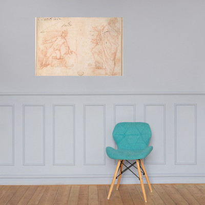 Two Figures: Nude Youth on One Knee, Man Standing with Left Foot Raised - Anonymous, Italian, Roman-Bolognese, 17th century - 17th century - Paper Poster Museum quality 7746191