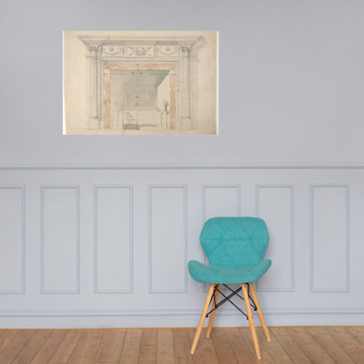 Design for an Adam-style Mantel, with a Marble Surround and Iron Firebox - Anonymous, British, late 18th–early 19th century - late 18th–early 19th century - Paper Poster Museum quality 7724321