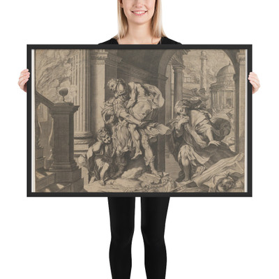 Aeneas and his family fleeing Troy - Agostino Carracci - 1595 - Matte Paper Framed Poster Museum quality 7743792
