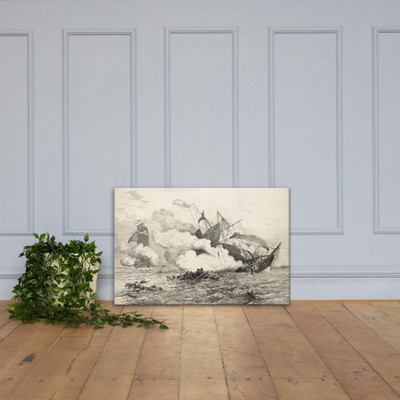 Combat Naval (L'Alabama coulant sous le feu de Kearsage) - Charles Longueville - August 1864 - Canvas Museum quality 7704885