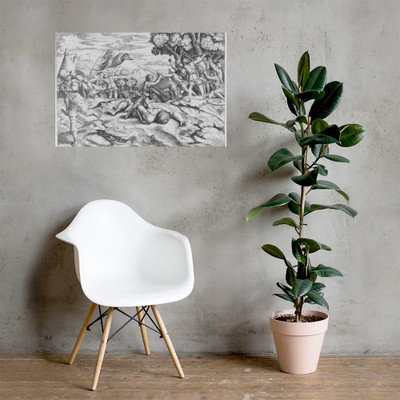 David raising sword to decapitate a fallen Goliath among battling soldiers - Marcantonio Raimondi - 1520–25 - Paper Poster Museum quality 7742576