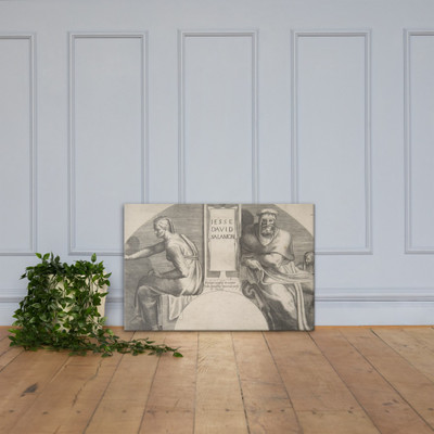 The ancestors of Christ flanking an inscribed tablet, an arched top composition - Giulio Bonasone - 1531–76 - Canvas Museum quality 7704845