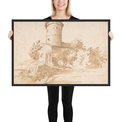Landscape with Cylindrical Tower - Anonymous, Italian, Roman-Bolognese, 17th century - 17th century - Matte Paper Framed Poster Museum quality 7746000