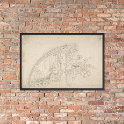 Sketch for the Rear Arched Area of a Chapel, with an Angel and Three Putti Holding Up a Plate with the Head of the Baptist - Anonymous, Italian, Piedmontese, 18th century - 1700–1780 - Matte Paper Framed Poster Museum quality 7745449
