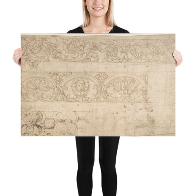 Ornamental Design after the Antique; Bands of Acanthus Rinceaux, Figurated Palmettes, and Shell Cartouches - Anonymous, Italian, 15th to 16th century - 15th–16th century - Photo Paper Poster Museum quality 7746780