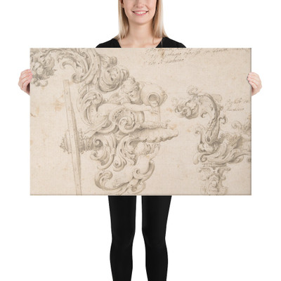 Design for the Rear of a Coach with a Girl Pouring Water into a Shell - Anonymous, Italian, 17th century - 17th century - Canvas Museum quality 7741370