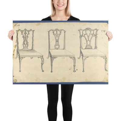 Three Chairs, in Chippendale Drawings, Vol. I - Thomas Chippendale - 1753 - Paper Poster Museum quality 7748053