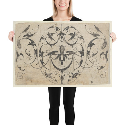 Blackwork Design for Goldsmithwork with Grotesques, Garlands, and Birds - Mathais Beitler - 1582–1616 - Photo Paper Poster Museum quality 7748195