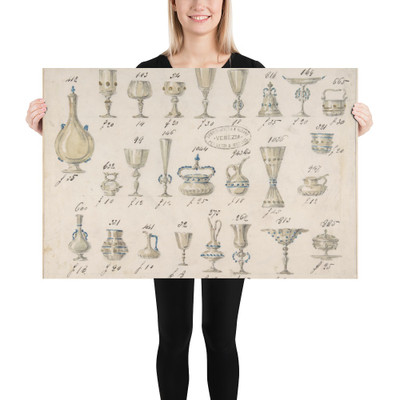 One of Twenty-Three Sheets of Drawings of Glassware (Mirrors, Chandeliers, Goblets, etc.) - Compagnia di Venezia & Murano - 1850–80 - Photo Paper Poster Museum quality 7742789