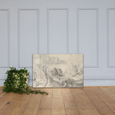 An Old Man on His Deathbed Tempted by Demons (recto); Back View of a Male Nude (verso) - Aureliano Milani - 1675–1749 - Canvas Museum quality 7744714