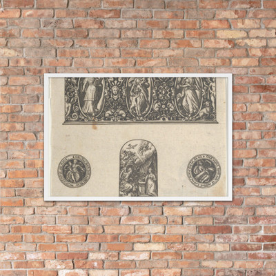 Horizontal Panel with Design for a Thimble with the Annuciation Below a Frieze with Three Figures in Ovals - Johann Theodor de Bry - 1580–1600 - Photo Paper Framed Poster Museum quality 7737654