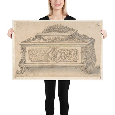 Design for an Casket heavily decorated Foliate Scrolls, Garlands and a Satyr Mask - Giovanni Battista Foggini - 1652–1725 - Photo Paper Poster Museum quality 7739533