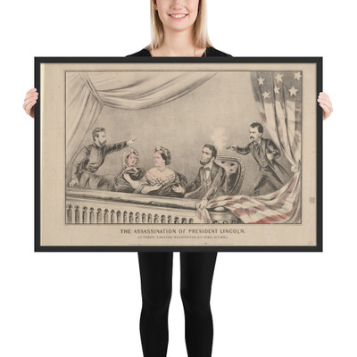 The Assassination of President Lincoln at Ford's Theatre, Washington D.C., April 14th, 1865 - Currier & Ives - 1865 - Matte Paper Framed Poster Museum quality 7747258