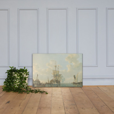 A Man O'War Lying at Anchor - Johannes Christiaan Schotel - early 19th century - Canvas Museum quality 7742562