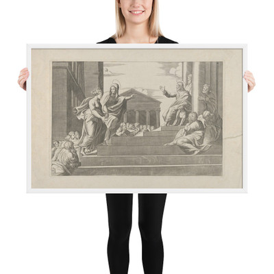 Martha leading Mary Magdalene up a flight of stairs to Christ who is seated at right at the entrance to a temple - Anonymous, Italian, 16th to early 17th century - ca. 1530–60 - Photo Paper Framed Poster Museum quality 7745000