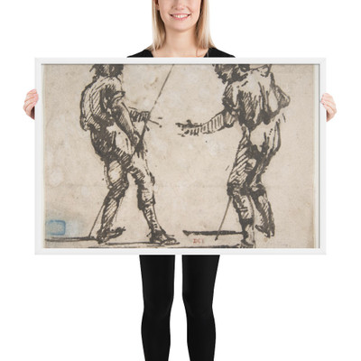 Two Men Holding Long Staffs (recto); Proof impression of part of an etching, and scribbles in the artist's hand (verso) - Giovanni Battista Piranesi - 1720–78 - Matte Paper Framed Poster Museum quality 7746586