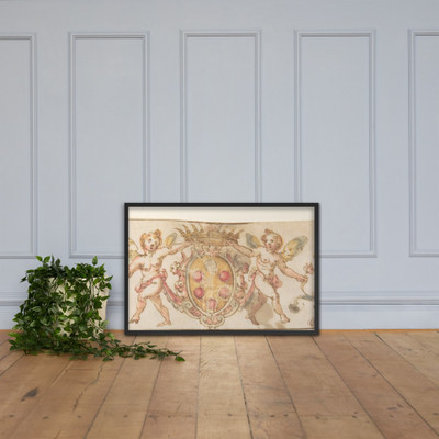 Frieze with Medici Coat of Arms and Putti (Embroidery Design?) - Anonymous, Italian, 16th century - 16th century - Photo Paper Framed Poster Museum quality 7738472