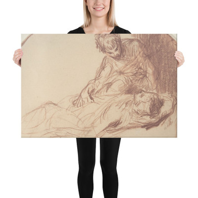 A Young Man Seated, Bent over a Reclining Figure - Jean-François Millet - ca. 1845–50 - Canvas Museum quality 7704791