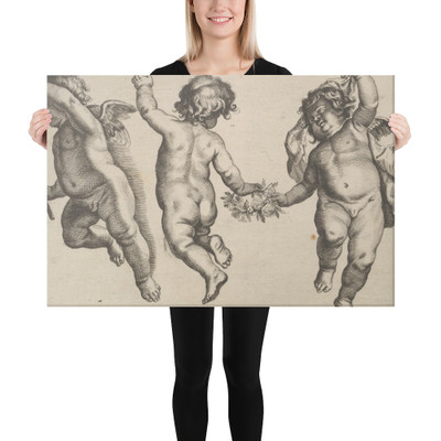 Two cherubs dancing with a small boy, not by Hollar - Wenceslaus Hollar - 1640–52 - Canvas Museum quality 7738961