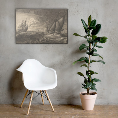 A yacht and three warships in a storm - Wenceslaus Hollar - 1665 - Canvas Museum quality 7739316