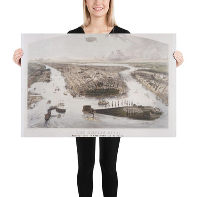 The Empire City, Birdseye View of New York and Environs - John Bachmann - 1855 - Photo Paper Poster Museum quality 7746428