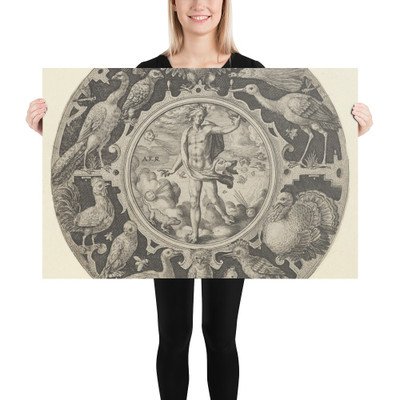 'Aer' in a Decorative Border with Birds, from a Series of Circular Designs with the Four Elements - Crispijn de Passe the Elder - 1590–1612 - Photo Paper Poster Museum quality 7725278