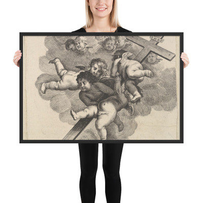 Four cherubs carrying a cross - Wenceslaus Hollar - 1640–52 - Matte Paper Framed Poster Museum quality 7738977