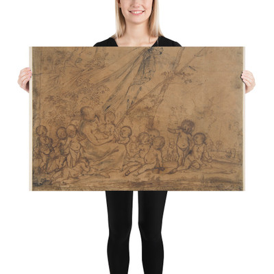 A Seated Female Figure Surrounded by Nude Infants - Pietro Testa - 1612–50 - Paper Poster Museum quality 7743544