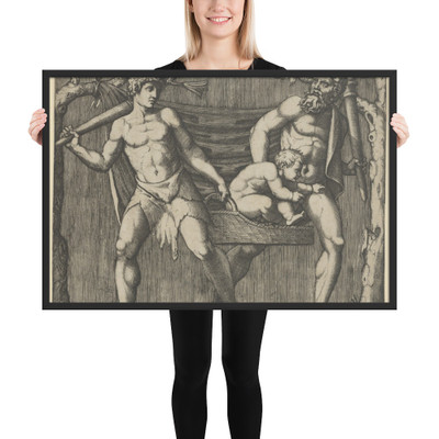 Two Fauns Carrying a Child - Marcantonio Raimondi - ca. 1513–15 - Matte Paper Framed Poster Museum quality 7742655