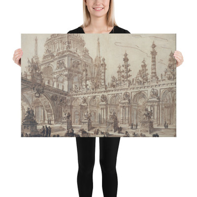 Architectural Fantasy - Charles Michel Ange Challe - 18th century - Canvas Museum quality 7744138