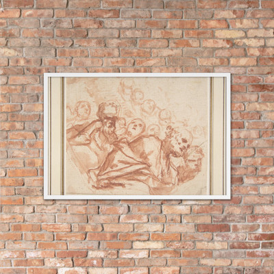 A Group of Saints and Angels (recto); Studies of a Male Figure in a Pendentive (verso) - Mattia Preti (Il Cavalier Calabrese) - 1613–99 - Photo Paper Framed Poster Museum quality 7745194