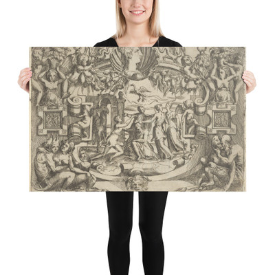 Four women surrounding a seated figure, a bird above them, set within an elaborate frame - Battista Angolo del Moro - ca. 1540–80 - Photo Paper Poster Museum quality 7724415