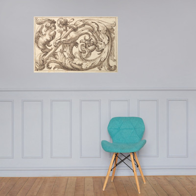 Horizontal Panel Design with Two Hybrid Creatures Interspersed between Acanthus Rinceaux - Anonymous, Italian, Venetian, 17th century - 17th century (first half) - Paper Poster Museum quality 7723783