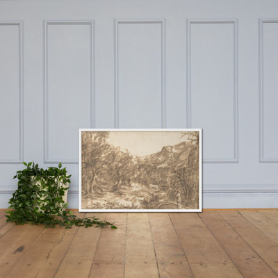 Landscape with Figure Standing on a Bridge - Anonymous, Italian, Roman-Bolognese, 17th century - 17th century - Matte Paper Framed Poster Museum quality 7746120