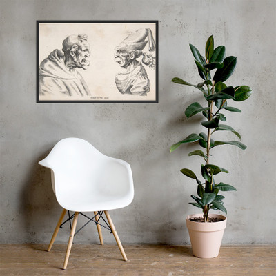 Two Grotesque Heads - Anonymous, Netherlandish, 17th century - 1640s - Matte Paper Framed Poster Museum quality 7741506