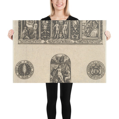 Horizontal Panel with a Thimble Design Below a Frieze with Three Scenes in Arches - Johann Theodor de Bry - 1580–1600 - Photo Paper Poster Museum quality 7737628