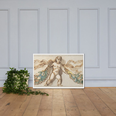 Classicizing Frieze with Three Putti holding up a Garland - Anonymous, Italian, 19th century - 1800–1900 - Matte Paper Framed Poster Museum quality 7739586