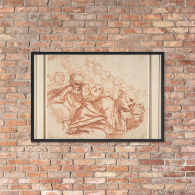 A Group of Saints and Angels (recto); Studies of a Male Figure in a Pendentive (verso) - Mattia Preti (Il Cavalier Calabrese) - 1613–99 - Matte Paper Framed Poster Museum quality 7745170
