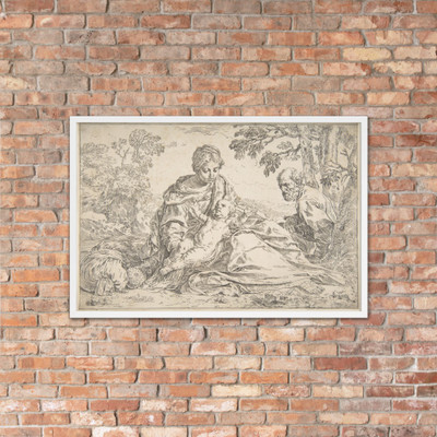 Rest on the flight into Egypt, Mary holding the infant Christ with St. Joseph at right - Simone Cantarini - ca. 1640 - Photo Paper Framed Poster Museum quality 7743791