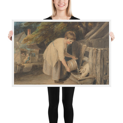 Girl Feeding Pigs - Richard Westall - 1800 - Matte Paper Framed Poster Museum quality 7746944