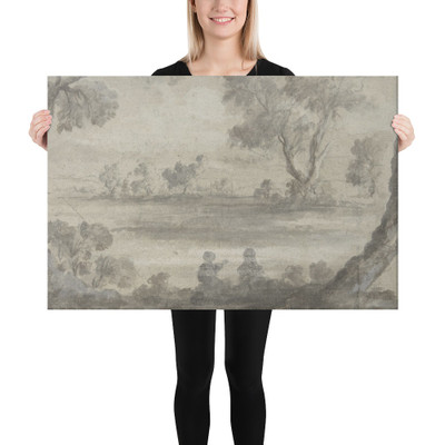 River Scene - Anonymous, French, 17th century - 17th century - Canvas Museum quality 7746378