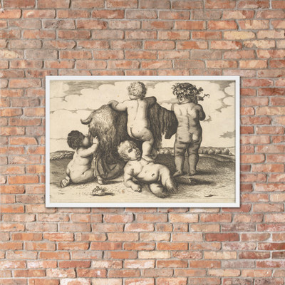 Four boys, a young satyr and a goat (copy) - Wenceslaus Hollar - 17th century - Matte Paper Framed Poster Museum quality 7741992