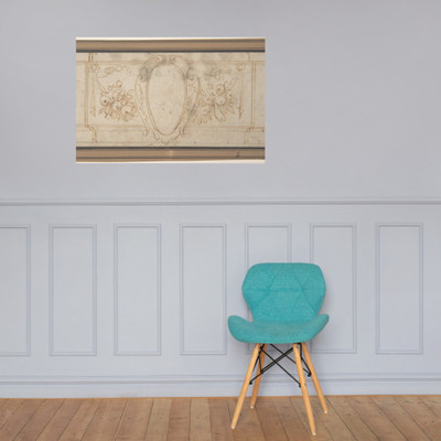 Wall Decoration with a Cartouche and Garland (recto); Ruled Lines in Red Chalk (verso) - Anonymous, Italian, 17th century - 17th century - Photo Paper Poster Museum quality 7745574