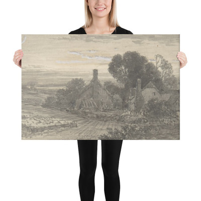 Landscape with Cottages and a Sheepcot - Anonymous, British, 19th century - 19th century - Canvas Museum quality 7747623